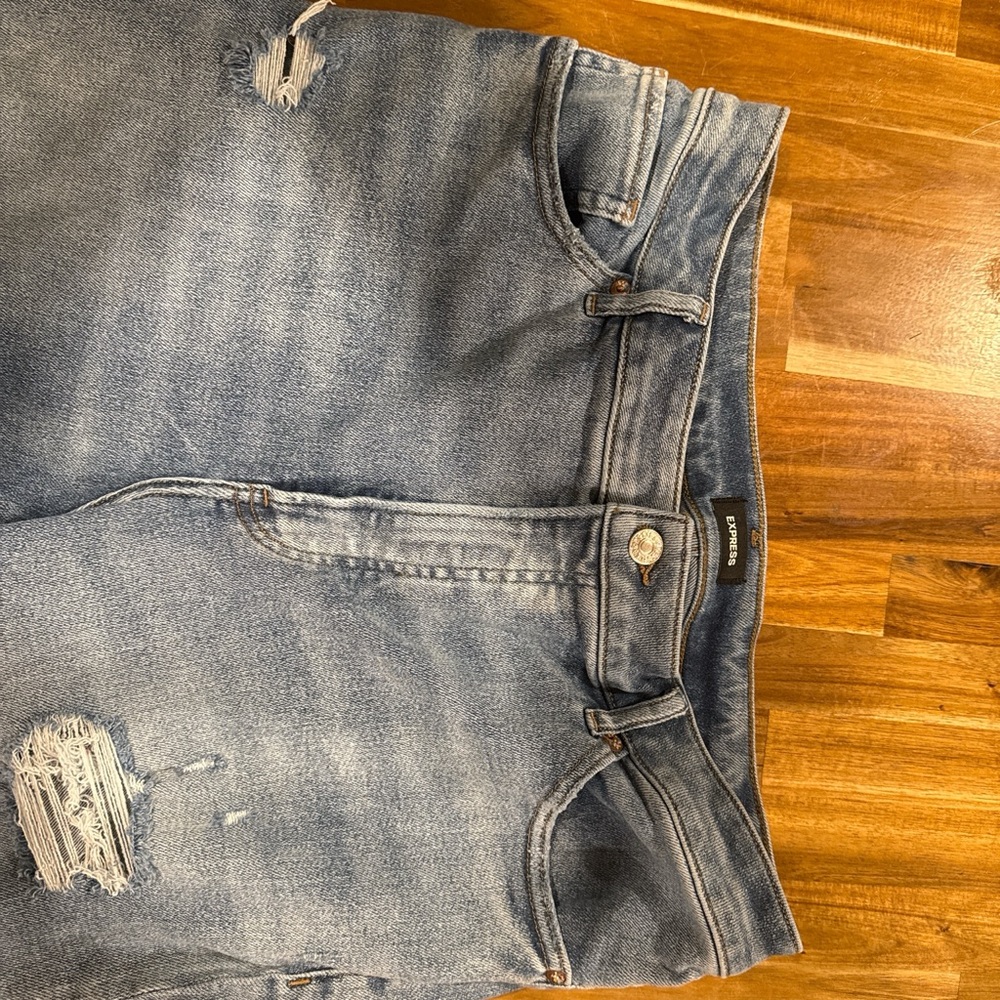 Express High Rise Blue Distressed Jeans